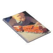 Weihnachten, Junge spielen mit Spielzeugbahnen Notizblock (Rechte Seite)