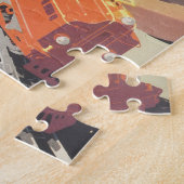 Weihnachten, Junge spielen mit Spielzeugbahnen Puzzle (Seite)