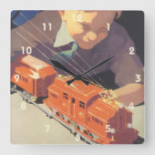 Weihnachten, Junge spielen mit Spielzeugbahnen Quadratische Wanduhr (Vorderseite)