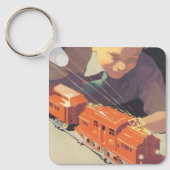 Weihnachten, Junge spielen mit Spielzeugbahnen Schlüsselanhänger (Vorderseite)