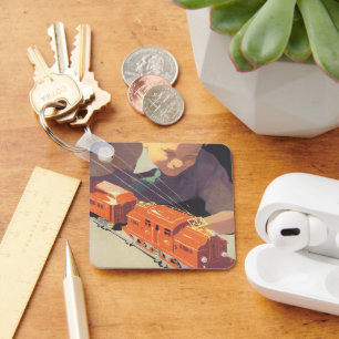 Weihnachten, Junge spielen mit Spielzeugbahnen Schlüsselanhänger