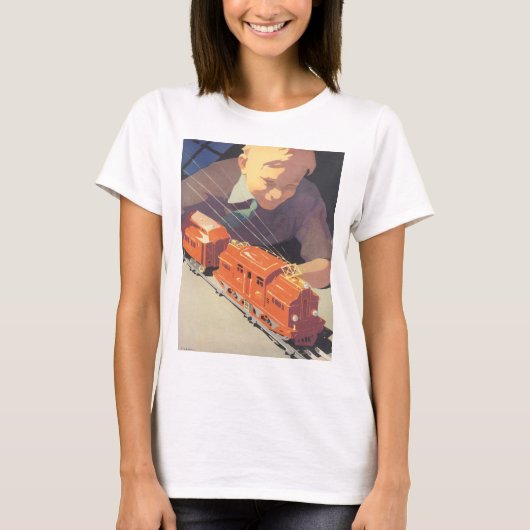 Weihnachten, Junge spielen mit Spielzeugbahnen T-Shirt (Vorderseite)