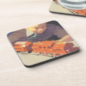 Weihnachten, Junge spielen mit Spielzeugbahnen Untersetzer (Linke Seite)