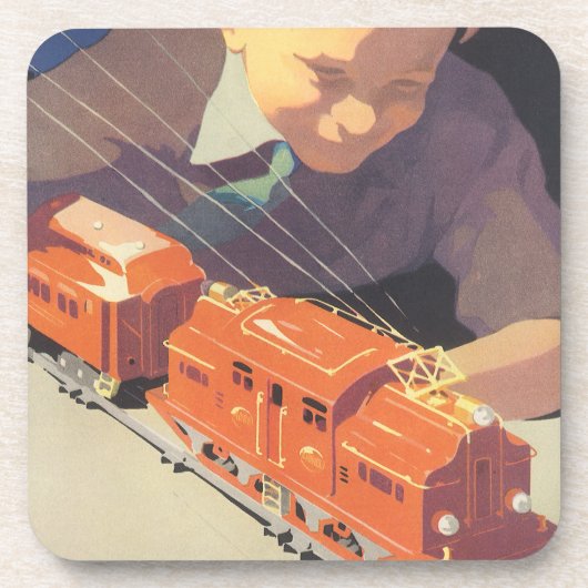 Weihnachten, Junge spielen mit Spielzeugbahnen Untersetzer (Vorderseite)