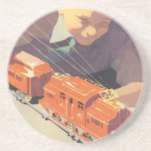 Weihnachten, Junge spielen mit Spielzeugbahnen Untersetzer