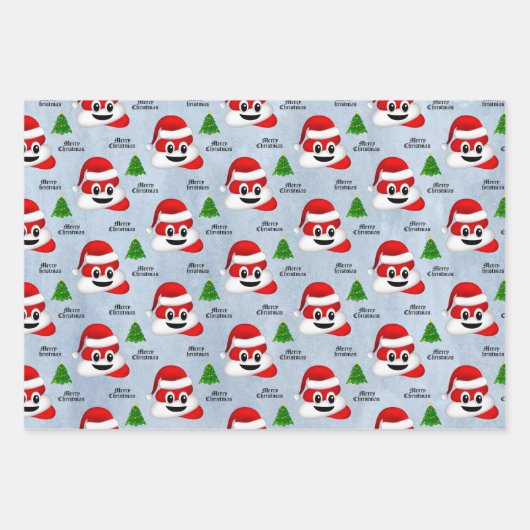 Weihnachten kackte Emoji mit Weihnachtsmannmütze P Geschenkpapier Set (Vorderseite 3)