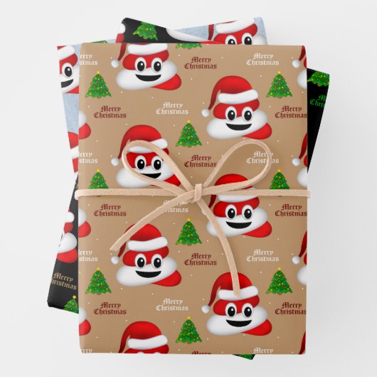 Weihnachten kackte Emoji mit Weihnachtsmannmütze P Geschenkpapier Set (Beispiel)