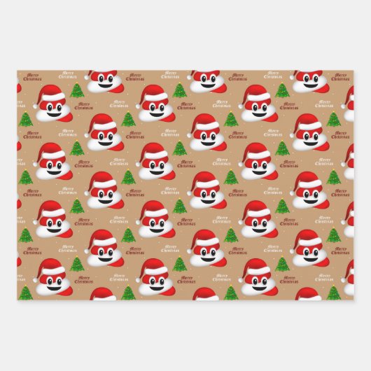 Weihnachten kackte Emoji mit Weihnachtsmannmütze P Geschenkpapier Set (Vorderseite)