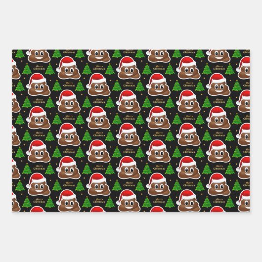 Weihnachten kackte Emoji mit Weihnachtsmannmütze P Geschenkpapier Set (Vorderseite 3)