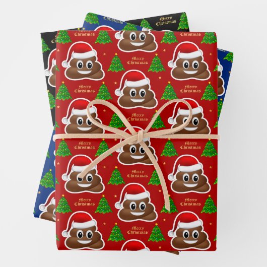 Weihnachten kackte Emoji mit Weihnachtsmannmütze P Geschenkpapier Set (Beispiel)