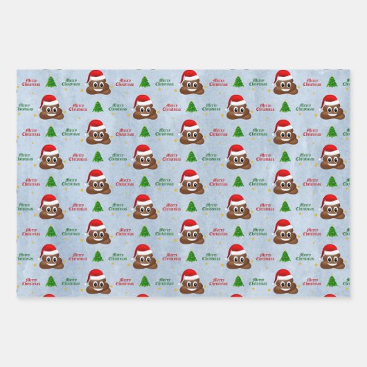 Weihnachten kackte Emoji mit Weihnachtsmannmütze P Geschenkpapier Set (Vorderseite 3)