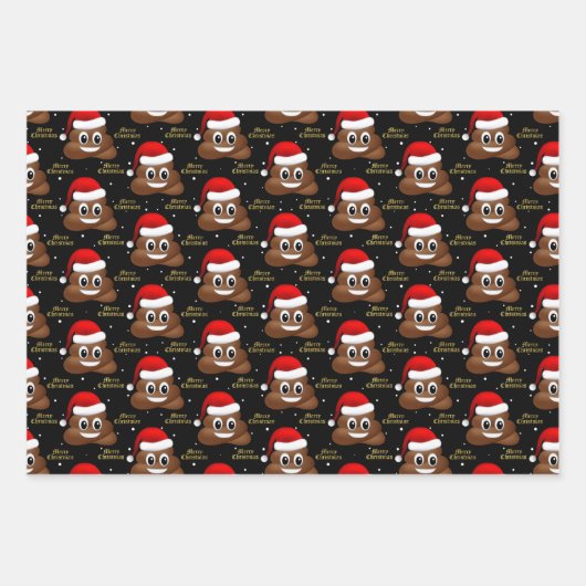 Weihnachten kackte Emoji mit Weihnachtsmannmütze P Geschenkpapier Set (Vorderseite 2)