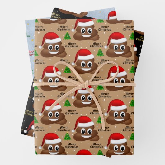 Weihnachten kackte Emoji mit Weihnachtsmannmütze P Geschenkpapier Set (Beispiel)