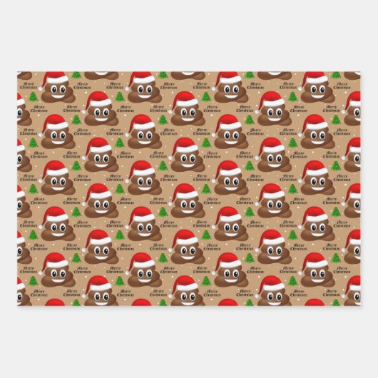Weihnachten kackte Emoji mit Weihnachtsmannmütze P Geschenkpapier Set (Vorderseite)