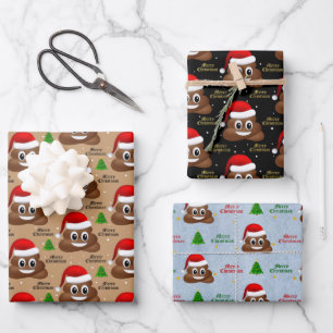 Weihnachten kackte Emoji mit Weihnachtsmannmütze P Geschenkpapier Set