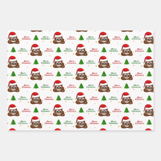 Weihnachten kackte Emoji mit Weihnachtsmannmütze P Geschenkpapier Set (Vorderseite 3)