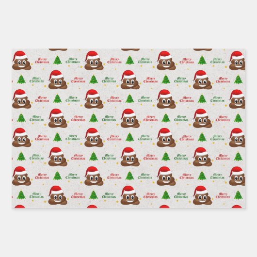 Weihnachten kackte Emoji mit Weihnachtsmannmütze P Geschenkpapier Set (Vorderseite)