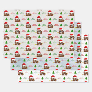 Weihnachten kackte Emoji mit Weihnachtsmannmütze P Geschenkpapier Set