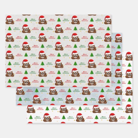 Weihnachten kackte Emoji mit Weihnachtsmannmütze P Geschenkpapier Set (Set)