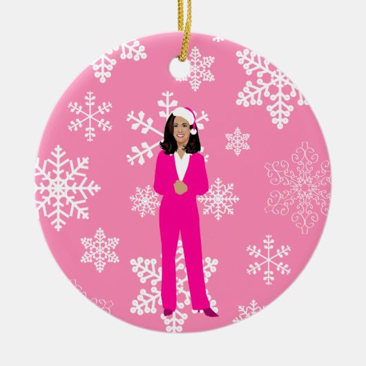Weihnachten kamala harris santa eiskalt pink keramik ornament (Vorne)