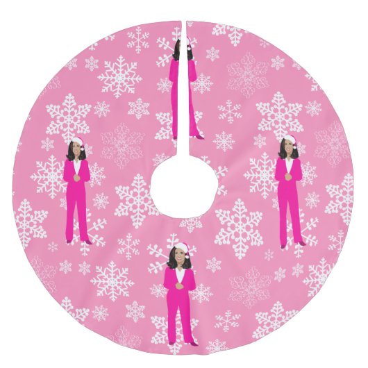 Weihnachten kamala harris santa eiskalt pink polyester weihnachtsbaumdecke (Vorderseite)