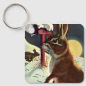 Weihnachten, Kaninchen in einer Winterschneewiese Schlüsselanhänger (Vorderseite)