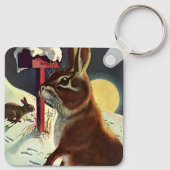 Weihnachten, Kaninchen in einer Winterschneewiese Schlüsselanhänger (Rückseite)