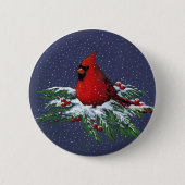 WEIHNACHTEN: KARDINAL: VOGEL: KUNST BUTTON (Vorderseite)