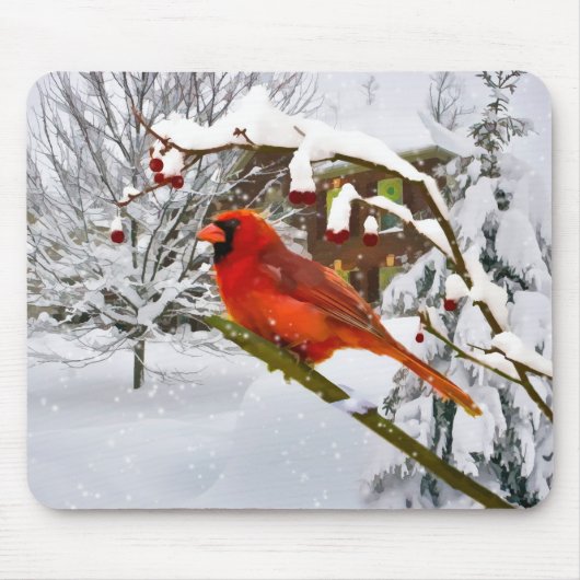 Weihnachten, Kardinals-Vogel, Schnee, Mousepad (Vorne)
