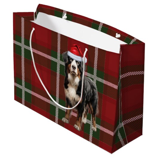 Weihnachten Kariert Bernese Mountain Dog Lover Url Große Geschenktüte (Rückseite Schrägansicht)