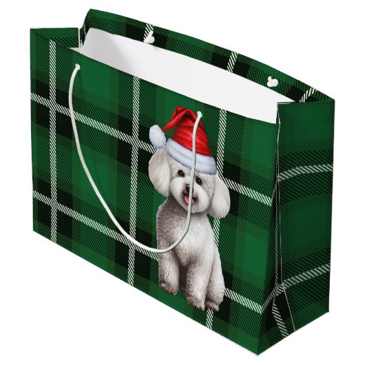 Weihnachten Kariert Bichon Frise Dog Lover Holiday Große Geschenktüte (Rückseite Schrägansicht)