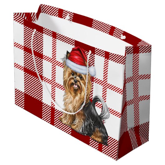 Weihnachten Kariert Biewer Terrier Dog Lover Holid Große Geschenktüte (Rückseite Schrägansicht)