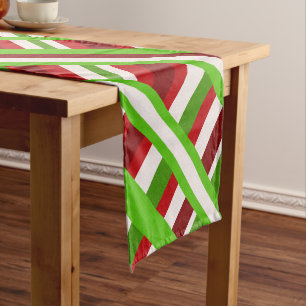 Weihnachten Kariert Diagonal in Rot, Grün und Weiß Kurzer Tischläufer