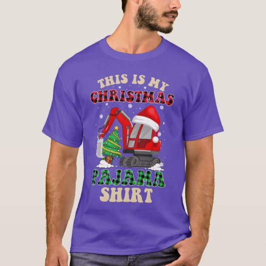 Weihnachten Kariert Ecavator Funny Christmas Pajam T-Shirt (Vorderseite)