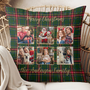 Weihnachten Kariert Gold Custom 6 FotoCollage Kissen