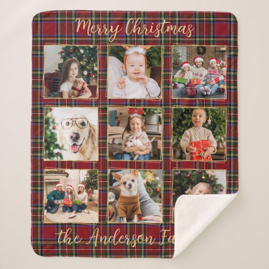 Weihnachten Kariert Gold Custom Foto Collage Sherpadecke (Vorderseite)