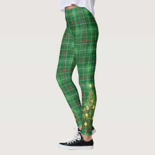 Weihnachten Kariert grün mit Baum Leggings