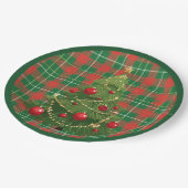 Weihnachten Kariert grün, rot, goldfarben, weiß Pappteller (Schrägansicht)