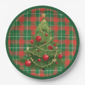 Weihnachten Kariert grün, rot, goldfarben, weiß Pappteller (Vorderseite)