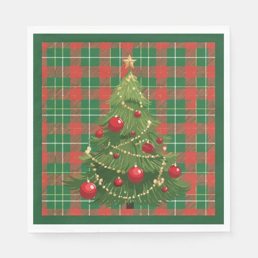 Weihnachten Kariert grün, rot, goldfarben, weiß Serviette (Vorderseite)