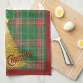 Weihnachten Kariert grün, rot mit Goldbaum Geschirrtuch (Viertel Falte)