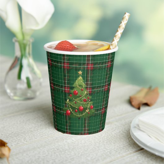 Weihnachten Kariert grün, rot Pappbecher (In Situ)