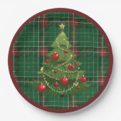 Weihnachten Kariert grün, rot Pappteller (Vorderseite)