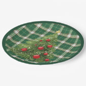 Weihnachten Kariert grün, weiß, mit Rot, Gold Pappteller (Schrägansicht)