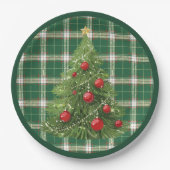 Weihnachten Kariert grün, weiß, mit Rot, Gold Pappteller (Vorderseite)