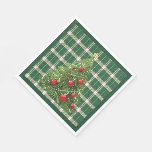 Weihnachten Kariert grün, weiß, mit Rot, Gold Serviette (Ecke)