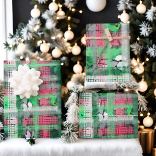 Weihnachten kariert-grüne graue Glitzer-Sequenzen Geschenkpapier Set