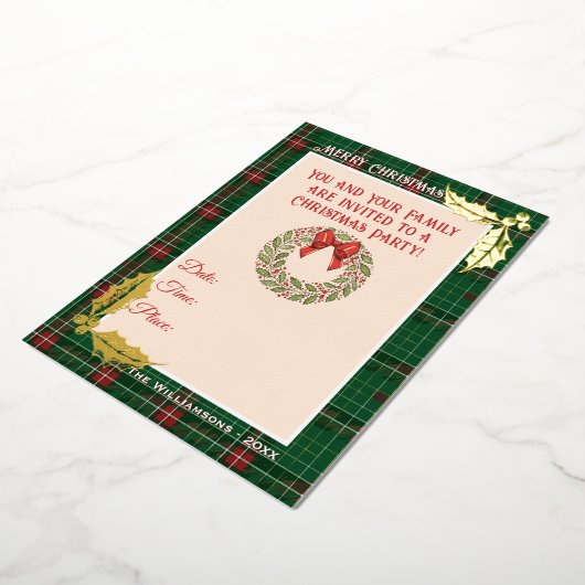 Weihnachten Kariert in Grün mit Rot Folieneinladung (Gedreht)