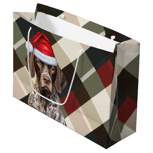 Weihnachten Kariert Kurzhaar Zeiger Hund Lover Große Geschenktüte (Vorderseite Schrägansicht)