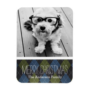 Weihnachten Kariert mit einem Foto Magnet